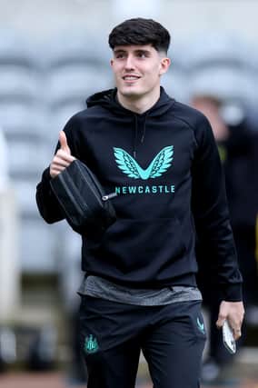 Tino Livramento of Newcastle United arrives at the stadium prior to the Premier League match between Newcastle United and Sheffield United at St. James Park on April 27, 2024 in Newcastle upon Tyne, England. (Photo by Ian MacNicol/Getty Images)