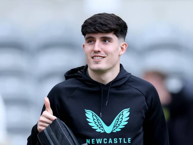 Tino Livramento of Newcastle United arrives at the stadium prior to the Premier League match between Newcastle United and Sheffield United at St. James Park on April 27, 2024 in Newcastle upon Tyne, England. (Photo by Ian MacNicol/Getty Images)