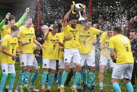 Hebburn Town celebrate their Northern Premier League East title win (photo Tyler Lopes)