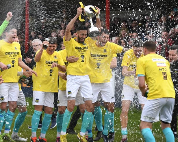 Hebburn Town celebrate their Northern Premier League East title win (photo Tyler Lopes)