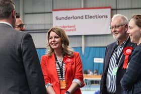 Labour candidate Kim McGuinness observes the count at the Silksworth Centre in Sunderland.
