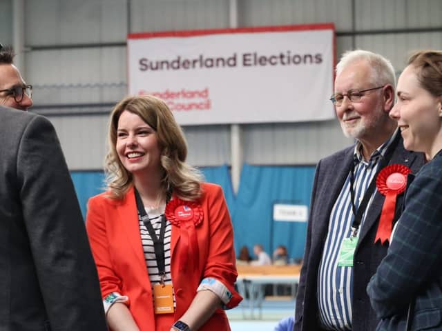 Labour candidate Kim McGuinness observes the count at the Silksworth Centre in Sunderland.
