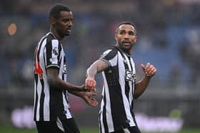 Alexander Isak of Newcastle United and Callum Wilson during the Premier League match between Burnley FC and Newcastle United at Turf Moor on May 04, 2024 in Burnley, England. (Photo by Stu Forster/Getty Images)