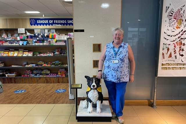 Jackie Mountain, Tip's owner, with the statue outside of the League of Friends shop - the statue's original home.