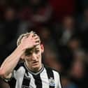 Newcastle United's Anthony Gordon. Gordon was denied a penalty after a tackle from Sofyan Amrabat.