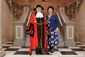 The new Mayor of South Tyneside, Cllr Fay Cunningham, and Mayoress Mrs Stella Matthewson, at South Shields Town Hall. Photo: South Tyneside Council.