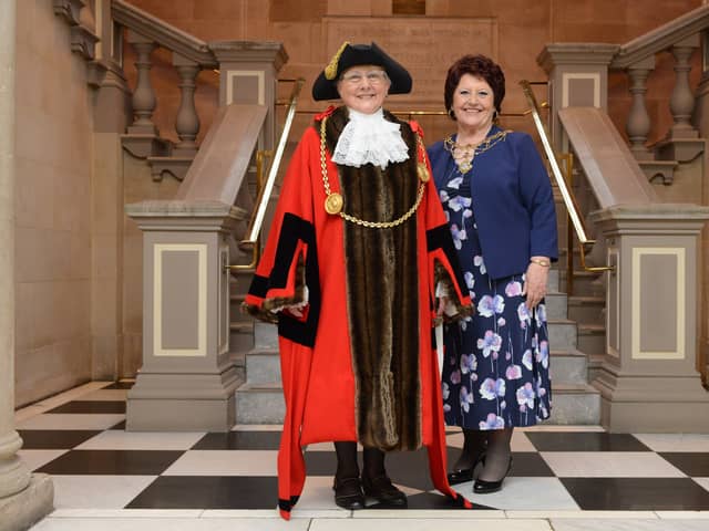 The new Mayor of South Tyneside, Cllr Fay Cunningham, and Mayoress Mrs Stella Matthewson, at South Shields Town Hall. Photo: South Tyneside Council.
