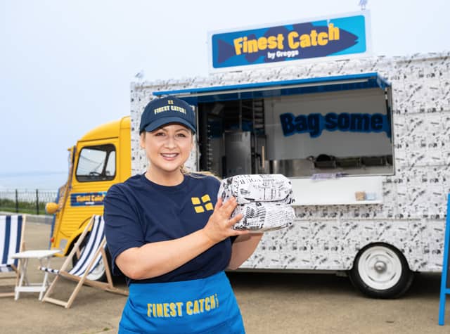 Rosie Ramsey opens Greggs' pop-up fish and chip shop Finest Catch by Greggs.