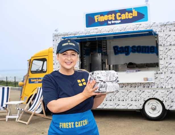 Rosie Ramsey opens Greggs' pop-up fish and chip shop Finest Catch by Greggs.