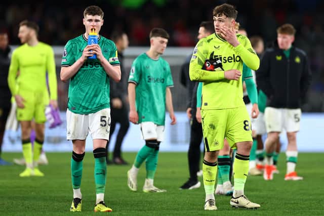 Alex Murphy of Newcastle United and Aidan Harris of Newcastle United look on following the the exhibition match between A-League All Stars Men and Newcastle United FC at Marvel Stadium on May 24, 2024 in Melbourne, Australia. (Photo by Quinn Rooney/Getty Images)
