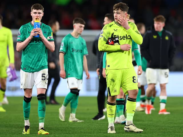 Alex Murphy of Newcastle United and Aidan Harris of Newcastle United look on following the the exhibition match between A-League All Stars Men and Newcastle United FC at Marvel Stadium on May 24, 2024 in Melbourne, Australia. (Photo by Quinn Rooney/Getty Images)