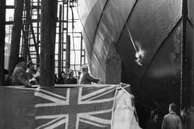 Launch of the cargo ship ‘Kelmscott’ at the shipyard of John Readhead & Sons Ltd, South Shields, 7 May 1943