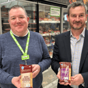 Graeme Hawksfield, operations manager at Asda Gateshead (left), with Regis Lecouturier, commercial manager at Dicksons. The new individual Dicksons slices will be sold at 38 Asda stores across the North East. Photo: Other 3rd Party.