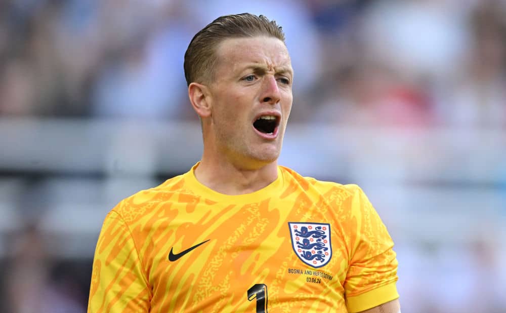 Jordan Pickford playing for England at St James' Park.  (Photo by Stu Forster/Getty Images)