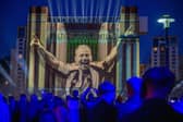 A view of a 3D projection entitled We Are One by Sela, sponsors of Newcastle United, at Baltic Flour Mill in Newcastle on the eve of the historic âBlaydon Racesâ. Picture date: Saturday June 8, 2024. PA Photo. The show also marks the one-year anniversary of Selaâs sponsorship of the club. Club legends Alan Shearer, Jackie Milburn and Sir Bobby Robson featured during the show. Photo credit: Sandy Young/PA Media Assignments