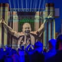 A view of a 3D projection entitled We Are One by Sela, sponsors of Newcastle United, at Baltic Flour Mill in Newcastle on the eve of the historic âBlaydon Racesâ. Picture date: Saturday June 8, 2024. PA Photo. The show also marks the one-year anniversary of Selaâs sponsorship of the club. Club legends Alan Shearer, Jackie Milburn and Sir Bobby Robson featured during the show. Photo credit: Sandy Young/PA Media Assignments