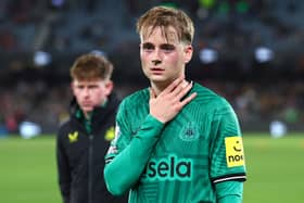 Lucas De Bolle of Newcastle United FC looks dejected after losing the exhibition match between A-League All Stars Men and Newcastle United FC at Marvel Stadium on May 24, 2024 in Melbourne, Australia. (Photo by Quinn Rooney/Getty Images)
