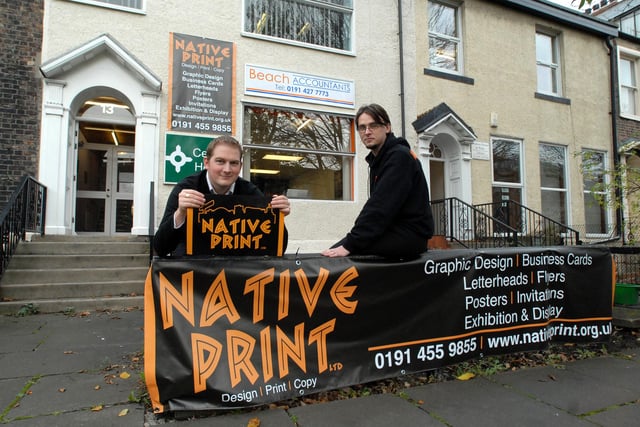 Dan Kane and Dan Ashby were pictured outside the new Native Print shop 15 years ago.