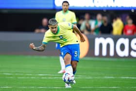 Bruno Guimaraes pictured in action for Brazil