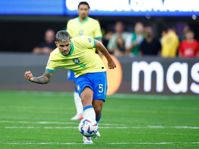 Bruno Guimaraes pictured in action for Brazil