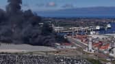 The flames appear to be engulfing a Port of Tyne warehouse.