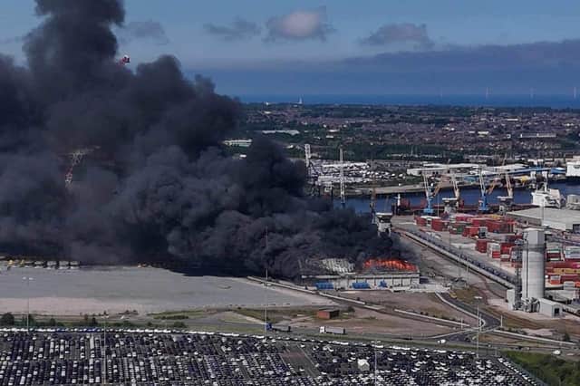 The flames appear to be engulfing a Port of Tyne warehouse.