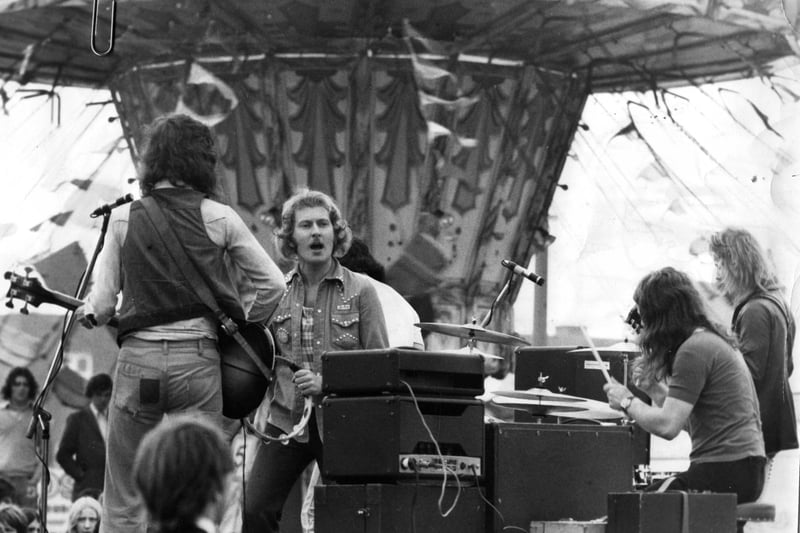 Local pop group Fogg taking part in a carnival week show at South Shields amusement park. Does this bring back memories from August 1973?