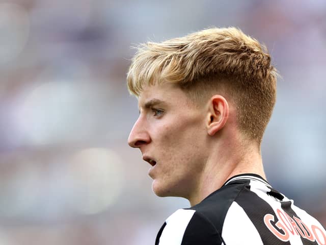  Anthony Gordon of Newcastle United looks on during the Premier League match between Newcastle United and Brighton & Hove Albion at St. James Park on May 11, 2024 in Newcastle upon Tyne, England. (Photo by George Wood/Getty Images)