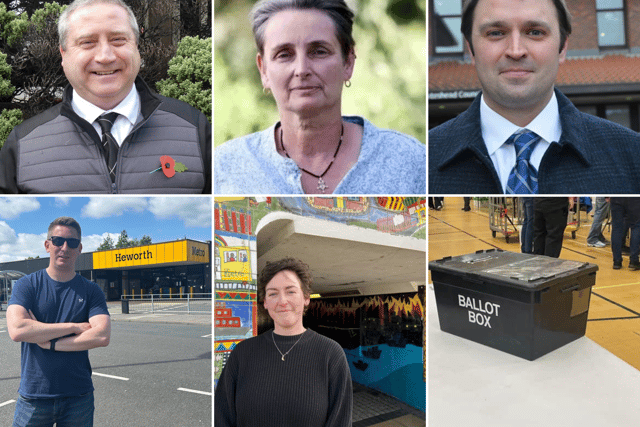 Jarrow and Gateshead East candidates standing in the 2024 general election. From top left: Mark Conway, Kate Osborne, Jamie Rickelton, Jack Gebhard (bottom left) and Nic Cook.