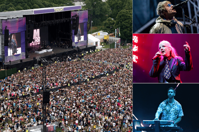 (Top to bottom) Liam Gallagher, Shirley Manson and Calvin Harris are among the names heading to Glasgow Green for TRNSMT 2024 - but who is set clashing this year with who? (Credit: Getty Images)