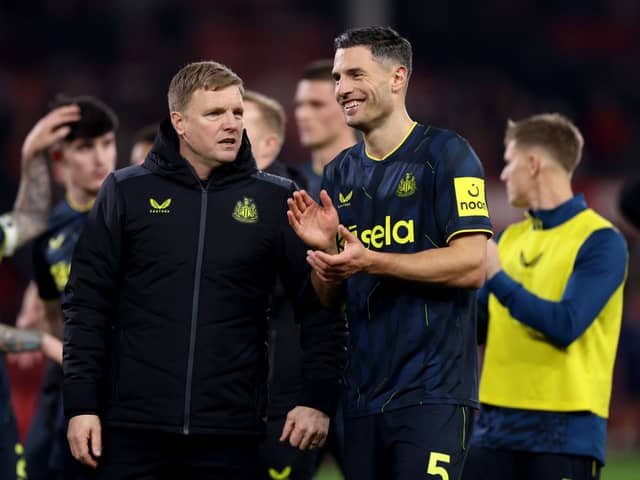 Fabian Schar and Eddie Howe.