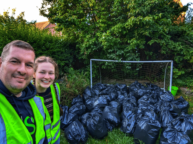 Neil Wheatley, and his daughter Emily, have completed a 24-hour litter pick to raise money for Cancer Research UK.