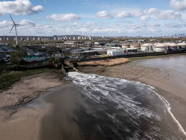 Discharge is seen flowing into the River Thames at Crossness sewage treatment works in March 2024 (Photo: Dan Kitwood/Getty Images)