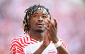 Mohamed Simakan of Leipzig in action during the Bundesliga match between RB Leipzig and VfL Wolfsburg at Red Bull Arena on April 13, 2024 in Leipzig, Germany. (Photo by Stuart Franklin/Getty Images)