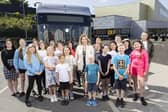 North East Mayor Kim McGuinness with local children in South Shields celebrating the launch of 'Kids Go Free' in the North East. It means that children can travel for free on public transport during the school holidays.