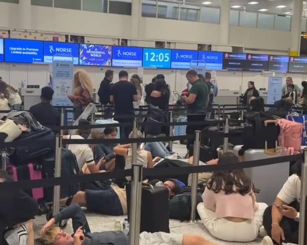 Long queues at an airport.