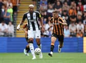 Joelinton (L) of Newcastle United in action with Regan Slater of Hull City during the Pre-Season Friendly between Hull City and NewcastleUnited at MKM Stadium on July 27, 2024 in Hull, England. (Photo by Nigel Roddis/Getty Images)