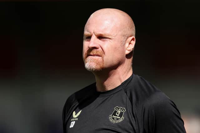 Sean Dyche, Manager of Everton, looks on during the Pre-Season Friendly match between Salford City and Everton at Peninsula Stadium on July 27, 2024 in Salford, England.  (Photo by Charlotte Tattersall/Getty Images)