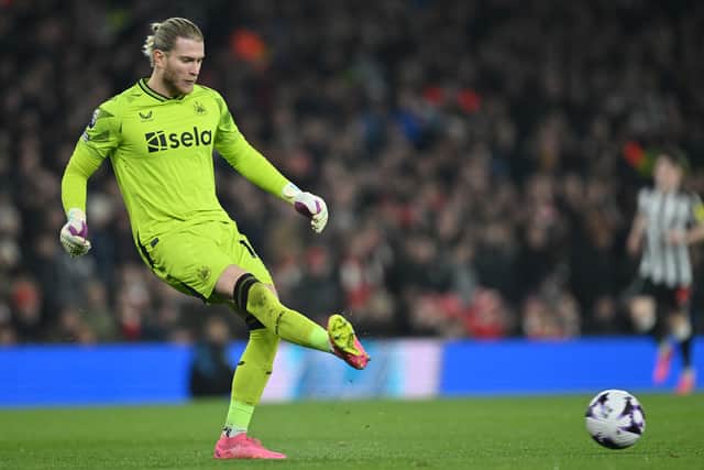 Loris Karius in action for Newcastle United against Arsenal in February 2024.
