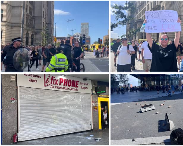 Opposing groups of protestors assembled at Liverpool's Pier Head on Saturday.