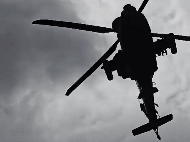 A fearsome Apache gunship was filmed on a low pass over Grindleford.