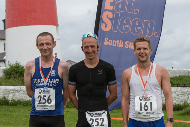 The top three for the men's group. Winner James Anderson (middle) with second placed Liam Taylor (left) and third placed Matthew Woodhouse (right).
