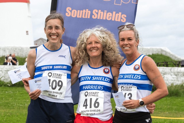 The top three for the women's group. Winner Jackie Murdy (middle) with second placed Kelly Beard Foden (left) and third placed Claire O'Callaghan (right).