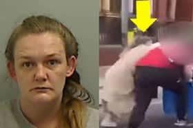 Stacey Vint falls over trying to ram police with alight wheelie bin.