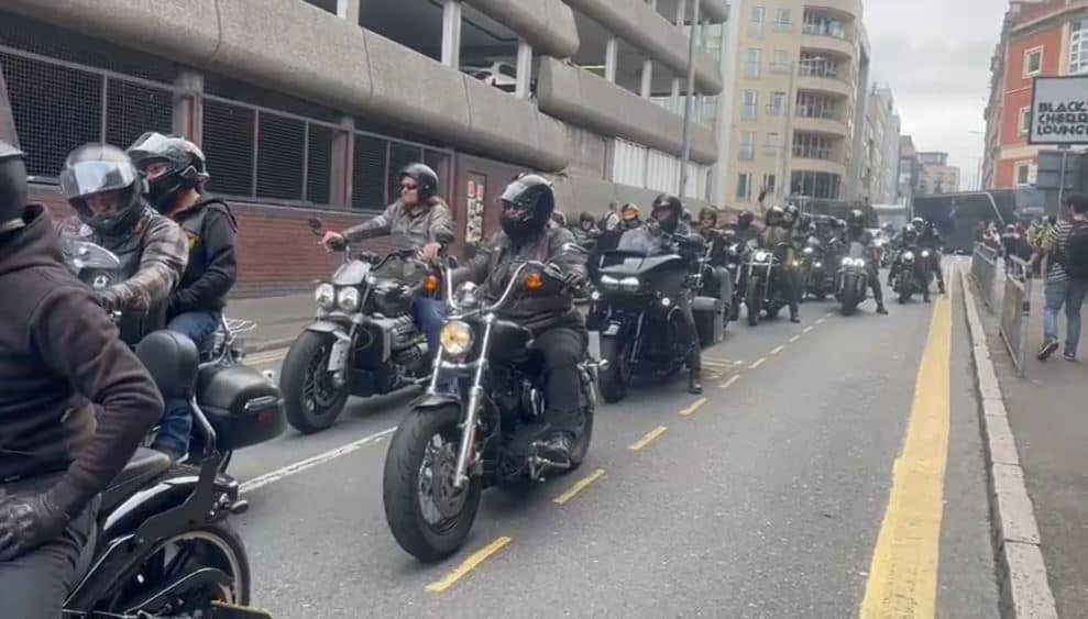 Bikers on Harley Davidsons deliver Lemmy's ashes to Nottingham's Rock City 