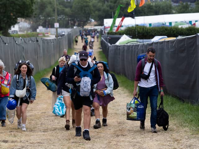 Some festivalgoers at Glastonbury Festival. 
