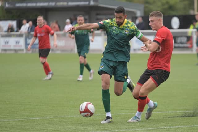 Amar Purewal in action during Hebburn Town's 2-0 win at Mickleover (photo Tyler Lopes)
