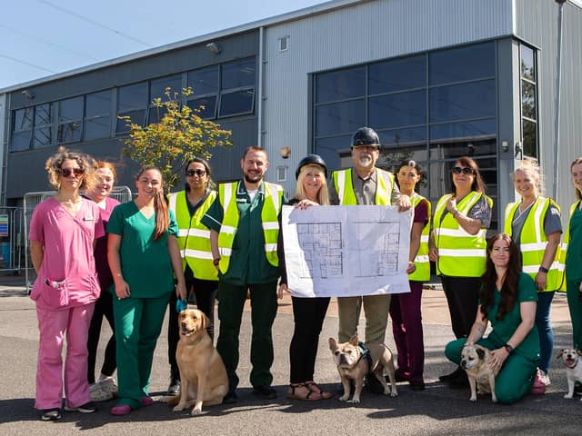 Practice manager Carole Stobbs and clinical director Kamal Javed (centre), are joined by colleagues to unveil plans for Willows Veterinary Centre’s new branch at Boldon Court.