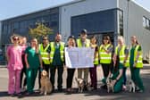 Practice manager Carole Stobbs and clinical director Kamal Javed (centre), are joined by colleagues to unveil plans for Willows Veterinary Centre’s new branch at Boldon Court.