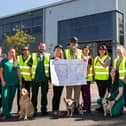 Practice manager Carole Stobbs and clinical director Kamal Javed (centre), are joined by colleagues to unveil plans for Willows Veterinary Centre’s new branch at Boldon Court.